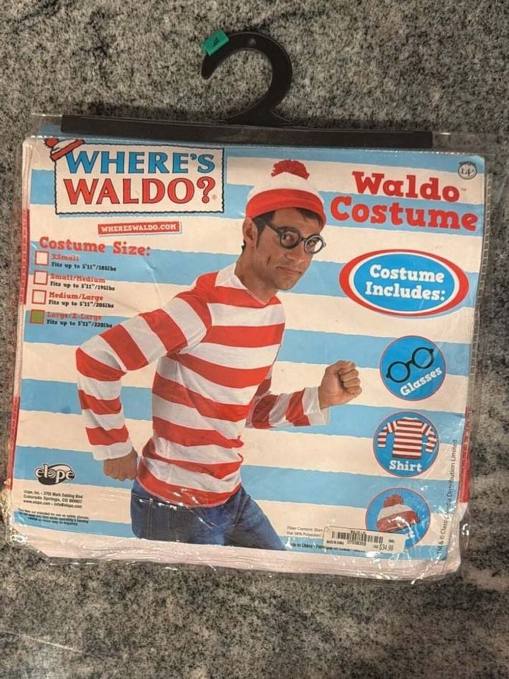 Where'sWaldoCostumeAdult large/XLargeShirt Hat Glasses